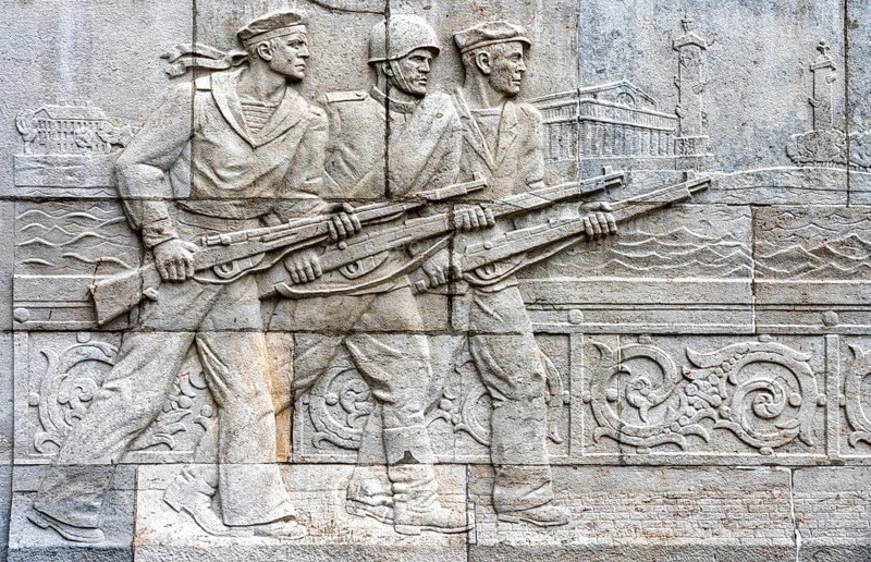Picture boards at the Soviet memorial in Treptower Park