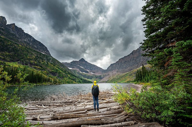 Hikers at Upper Two Medicine Lake