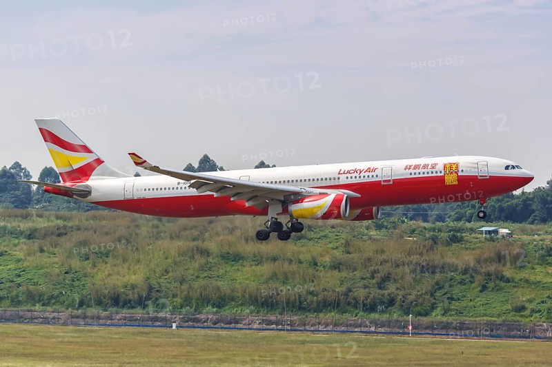 An Airbus A330-300 aircraft of Lucky Air with registration number B-1014 at Chengdu airport