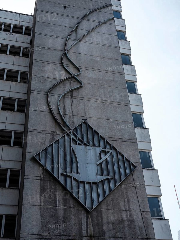 GDR neon sign coffee cup at the House of Statistics near Alexanderplatz