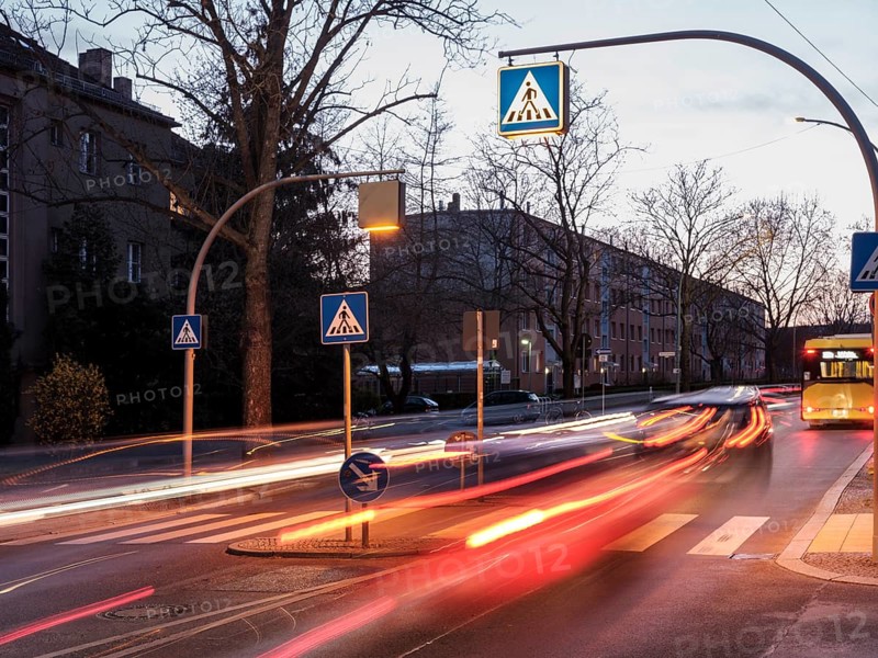 Traffic center island with zebra crossing Rennbahnstrasse Pasedagplatz