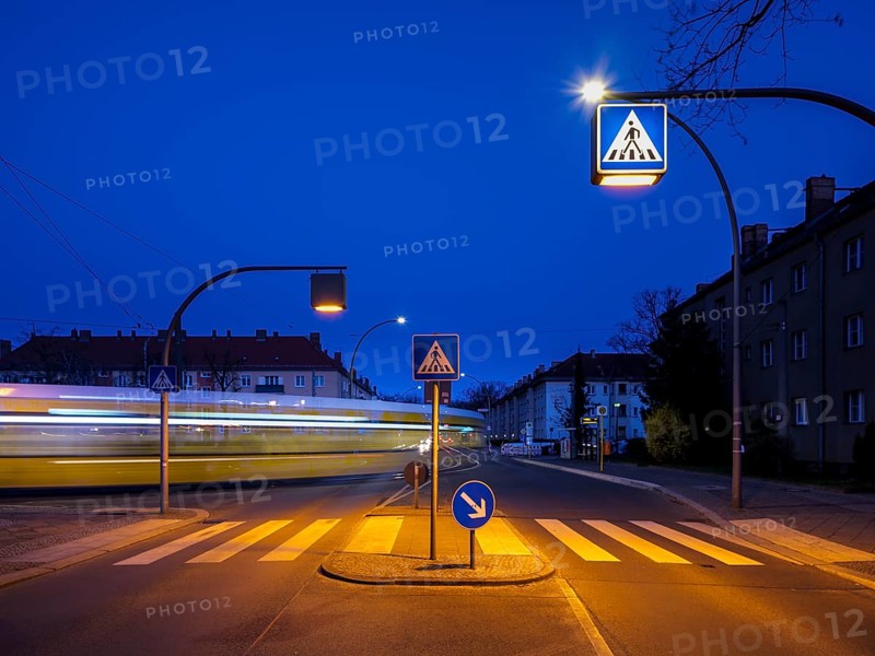 Traffic center island with zebra crossing Rennbahnstrasse Pasedagplatz