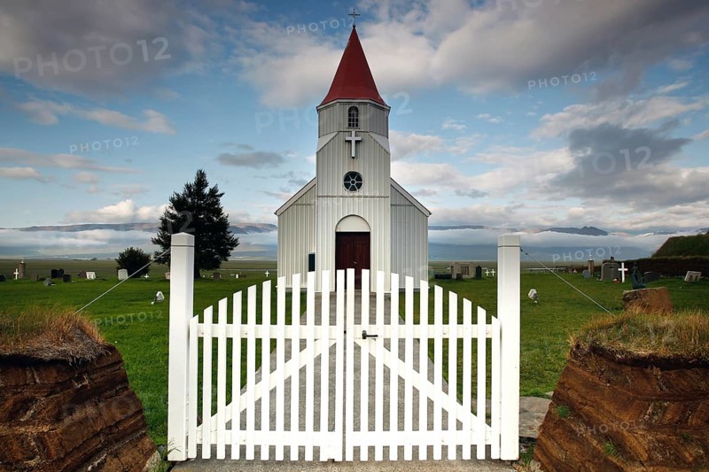 Cemetery gate and church