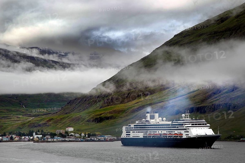 Fjord with cruise ship