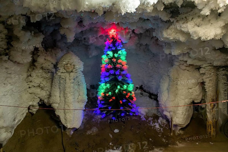 Christmas ice sculptures in the Underground permafrost tunnels in the Melnikov Permafrost Institute