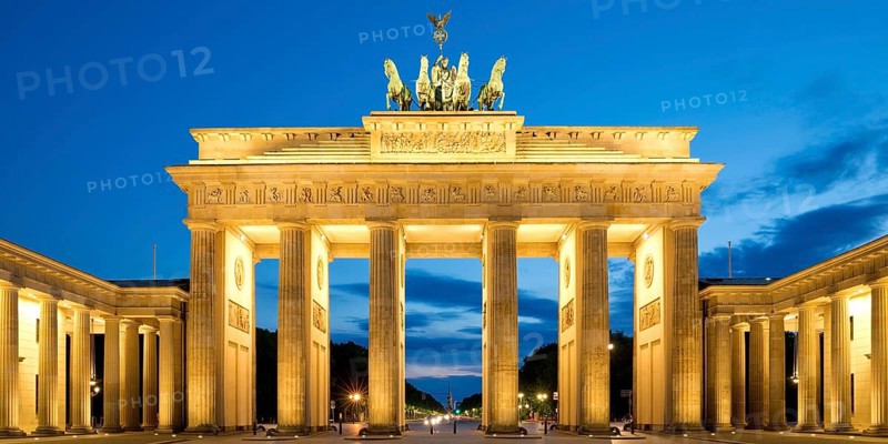 Illuminated Brandenburg Gate in the evening