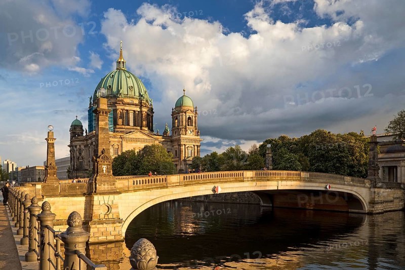 Berlin Cathedral on Museum Island with Friedrichsbruecke over the Spree