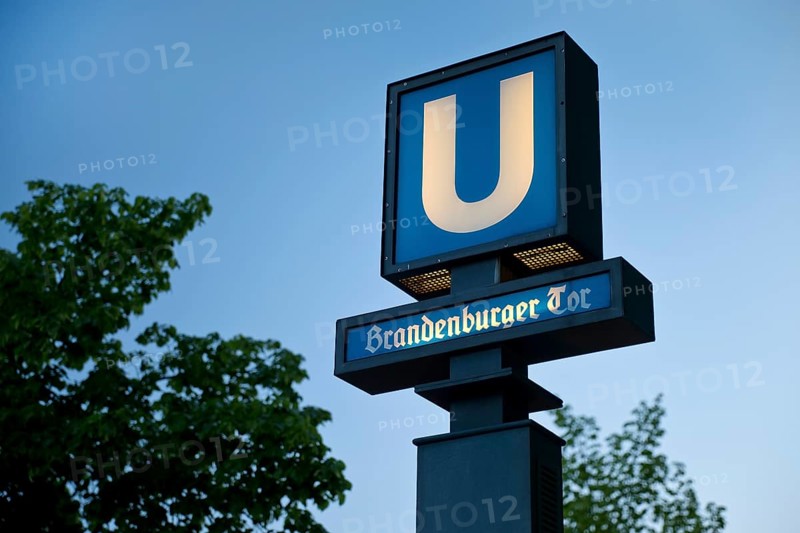 Sign underground station Brandenburg Gate in the evening