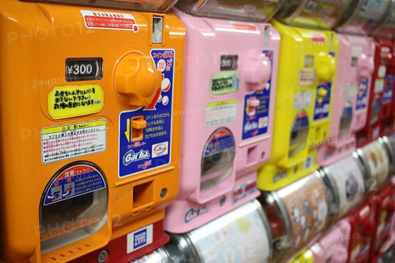 Colourful Gashapon capsule toy vending machines in Akihabara