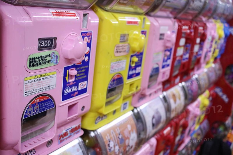 Colourful Gashapon capsule toy vending machines in Akihabara