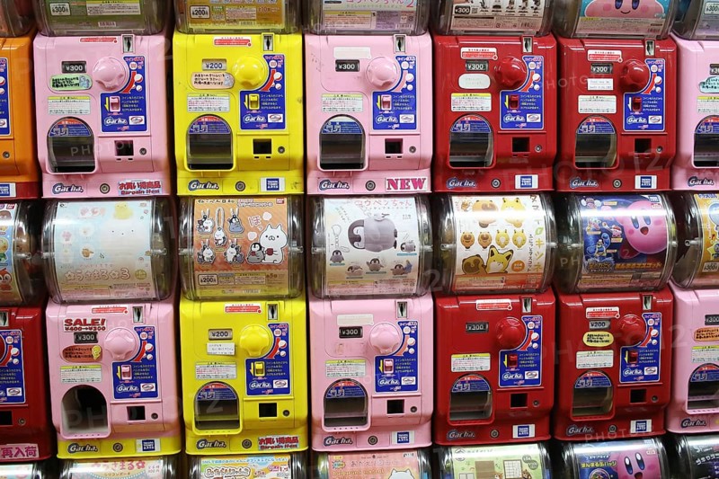 Colourful Gashapon capsule toy vending machines in Akihabara