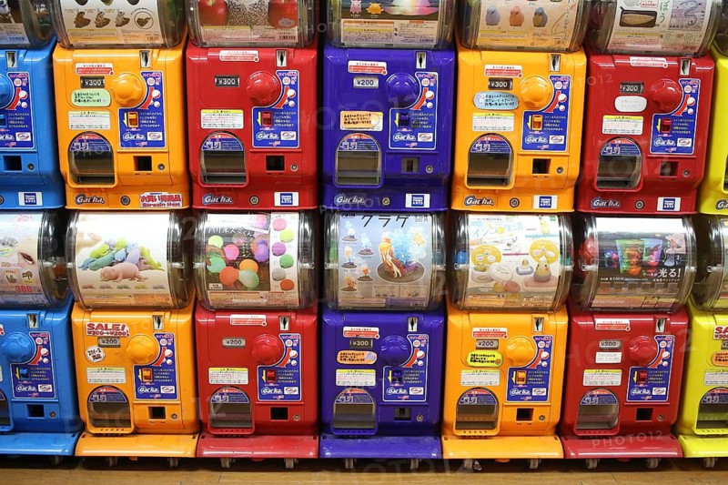 Colourful Gashapon capsule toy vending machines in Akihabara