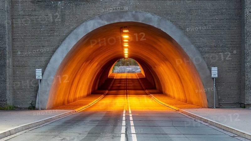 Illuminated tunnel at the Rappbode Dam in the Harz Mountains