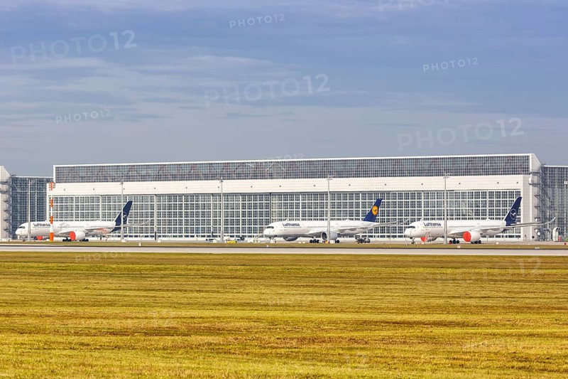Parked Lufthansa Airbus A350 aircraft Coronavirus Corona Virus COVID-19 at Munich Airport