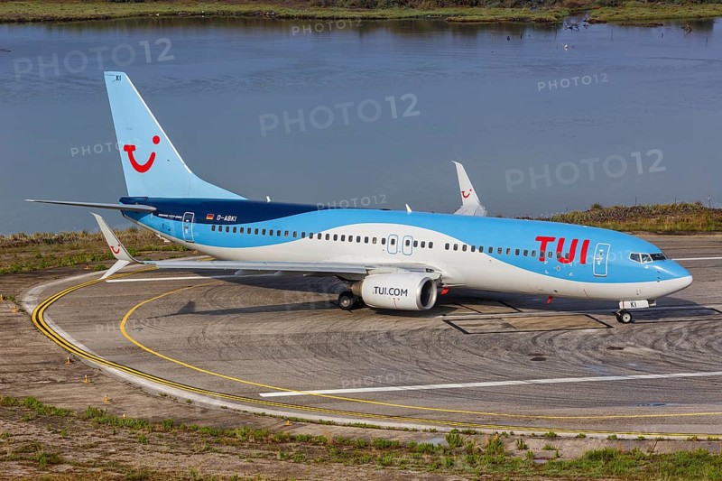 A TUI Boeing 737-800 with registration D-ABKI at Corfu Airport