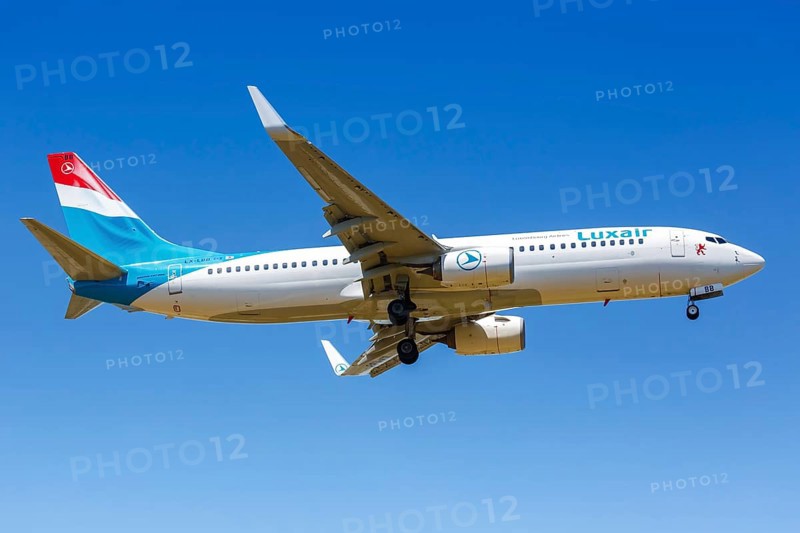 A Boeing 737-800 aircraft of Luxair with registration LX-LBB at Luxembourg airport