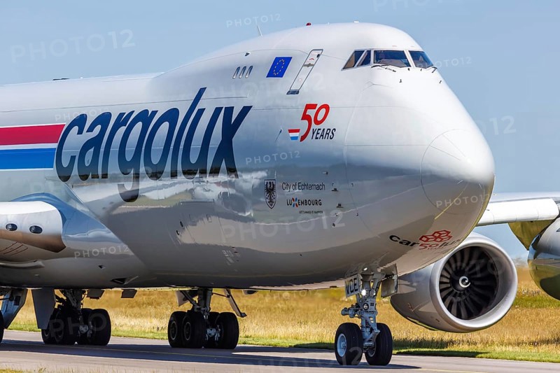 A Boeing 747-8F aircraft of Cargolux with registration LX-VCE at Luxembourg Airport