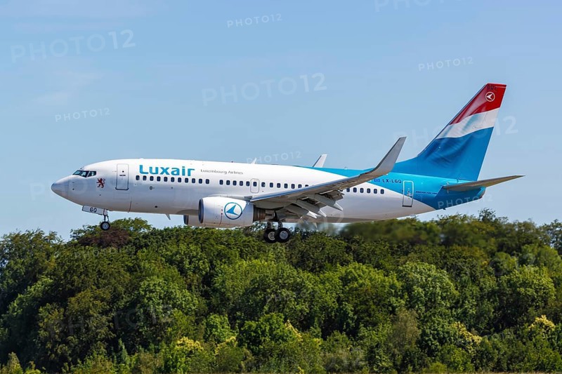 A Boeing 737-700 aircraft of Luxair with registration LX-LGQ at Luxembourg airport