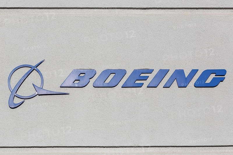 Boeing logo sign on a building at Los Angeles Airport