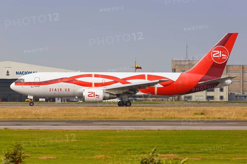 A Boeing 767-200BDSF aircraft of 21 Air with registration N881YV at Bogota airport