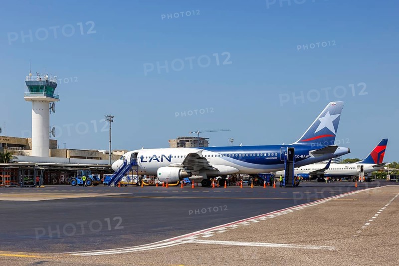 A LAN Airbus A320 aircraft with registration CC-BAW at Cartagena Airport