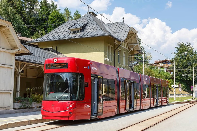 Stubaitalbahn Innsbruck tram Bombardier tram local traffic at the stop Fulpmes