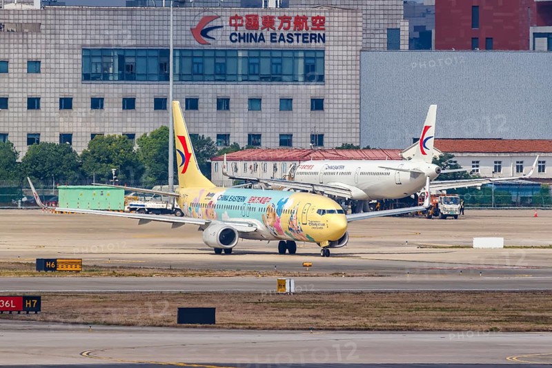 A China Eastern Airlines Boeing 737-800 with registration number B-1316 in the Duffy and Friends special livery at Shanghai Hongqiao Airport