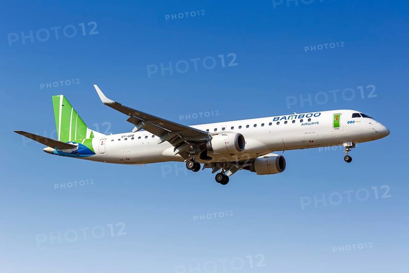 An Embraer 195 aircraft of Bamboo Airways with registration number OY-GDB at Zakynthos Airport