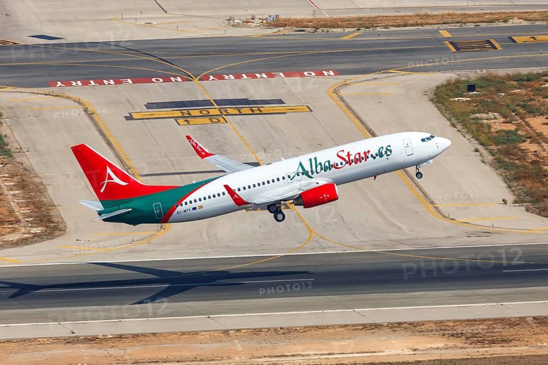 An AlbaStar Boeing B737-800 with the registration EC-MTV takes off from Palma de Majorca Airport