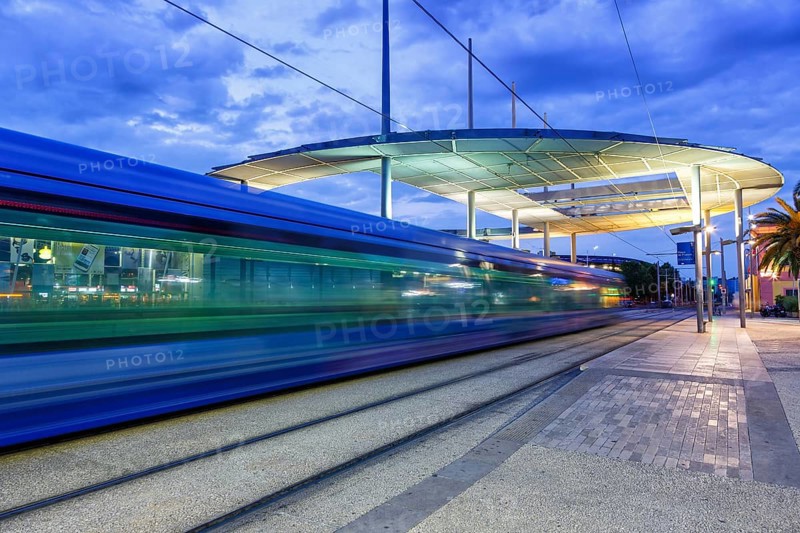 Alstom Citadis tram Tramway de Montpellier public transport at the stop Place de France in Montpellier