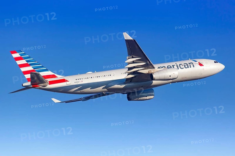 An American Airlines Airbus A330-200 with registration N291AY takes off from Frankfurt Airport