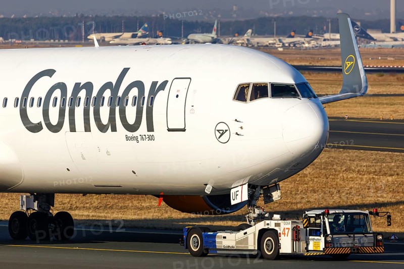 A Boeing 767-300ER aircraft of Condor with registration D-ABUF at Frankfurt Airport