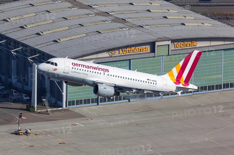 A Germanwings Airbus A319 with the registration D-AKNG takes off from Stuttgart airport