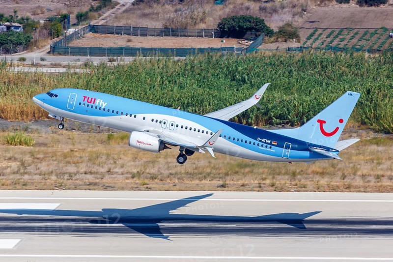 A TUIfly Boeing 737-800 with the registration D-ATUM at Rhodes Airport