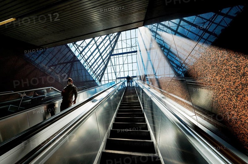 Glass roof and escalator