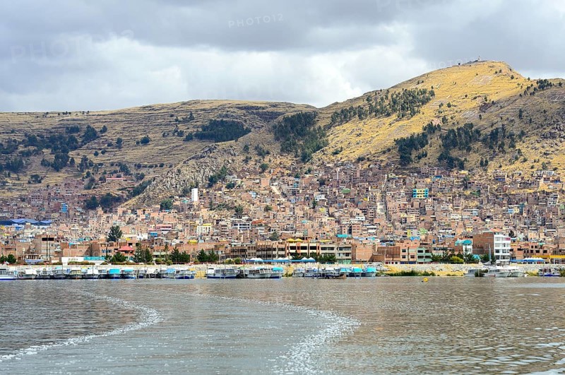 View from the lake to the city of Puno