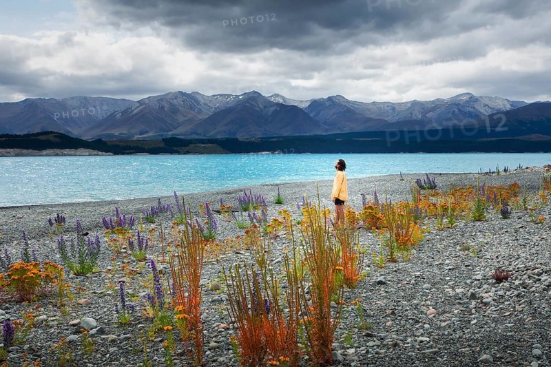 Guy at a beach at Lake Tekapo