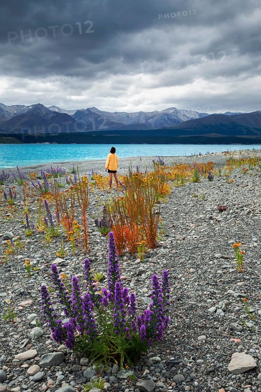 Guy at a beach at Lake Tekapo
