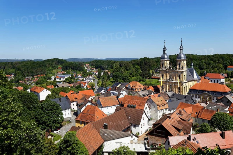View from the castle Goessweinstein over the town with Basilica Goessweinstein