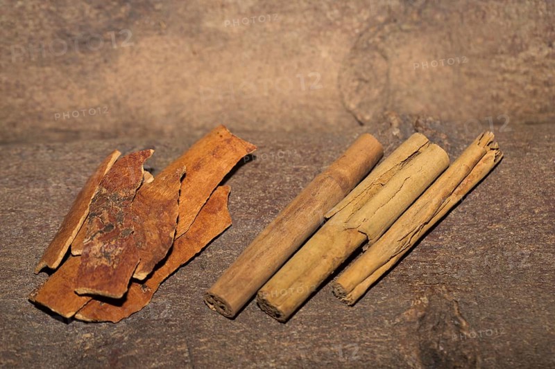 Chinese cinnamon bark (Cinnamomum cassiaund) and cinnamon sticks (Cinnamomum verumaus) from Ceylon