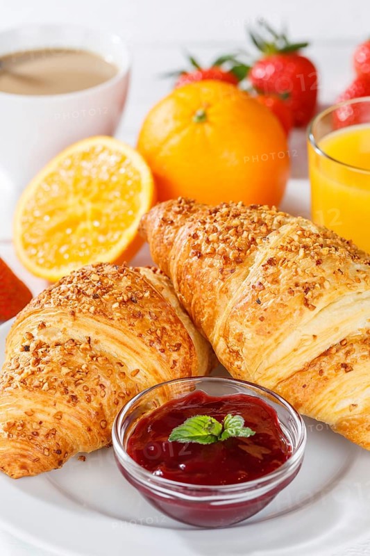 Croissant breakfast croissants food juice orange juice coffee hotel buffet in germany