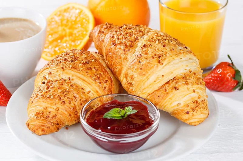 Croissant breakfast croissants food juice orange juice coffee hotel buffet in germany