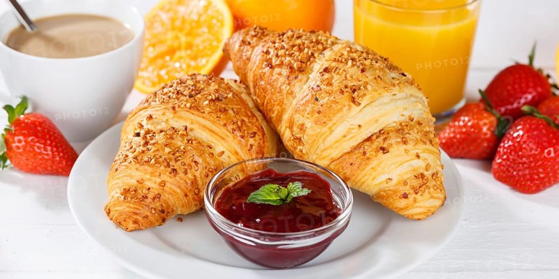 Croissant breakfast croissants food juice orange juice coffee hotel buffet banner in germany