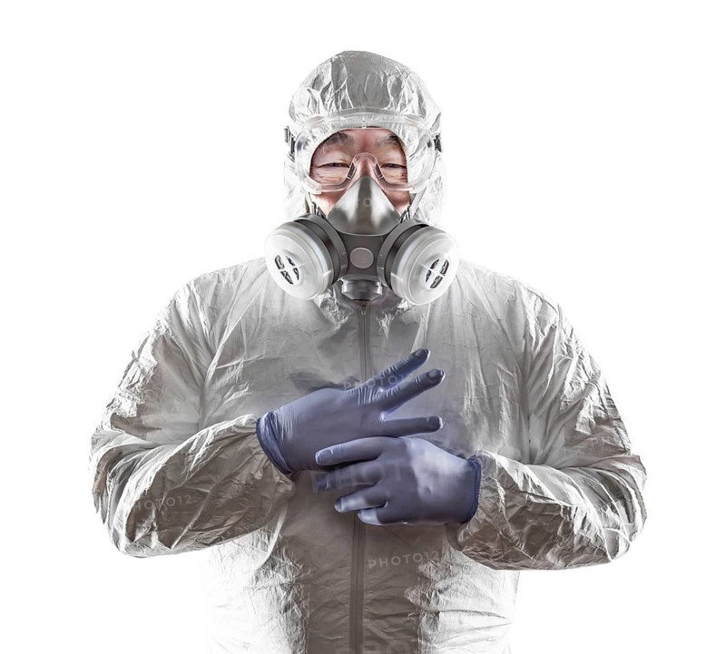Chinese man wearing hazmat suit
