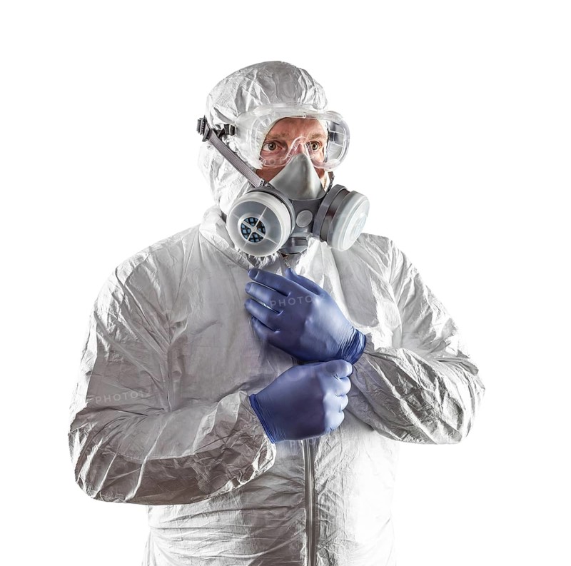 Man wearing hazmat suit