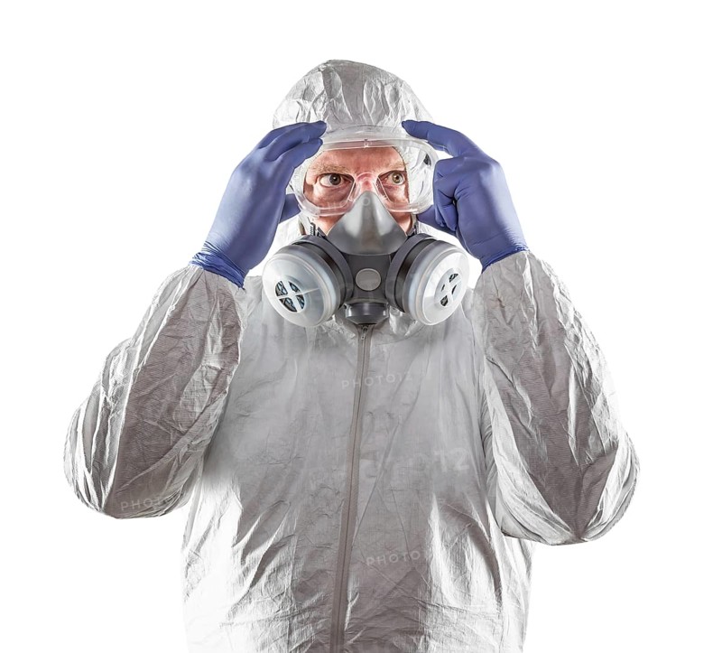 Man wearing hazmat suit