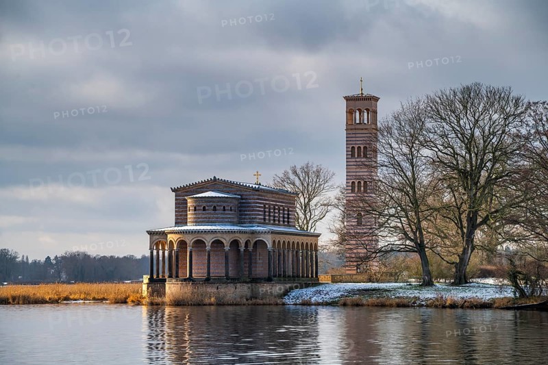 Church of the Saviour with Campanile on the Havel in winter