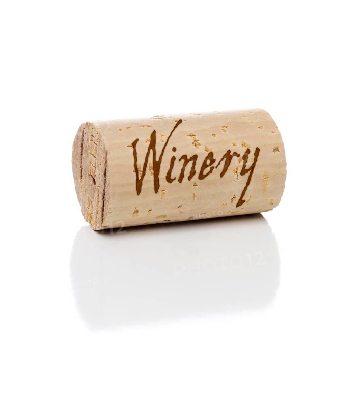 Winery branded wine cork isolated on a white background