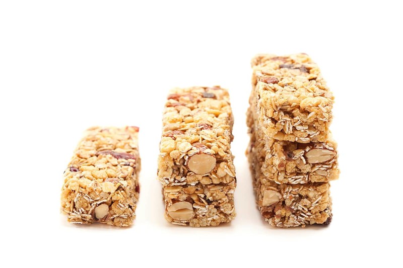 Stacked granola bars isolated on a white background