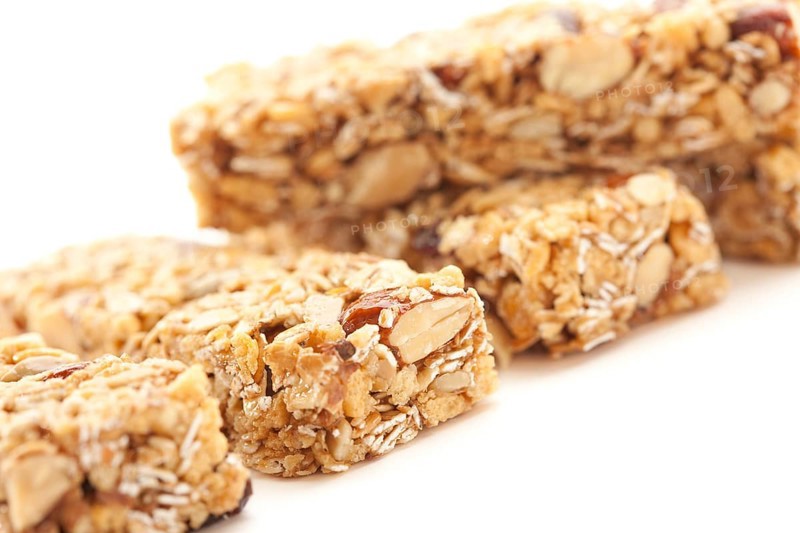 Several granola bars isolated on a white background